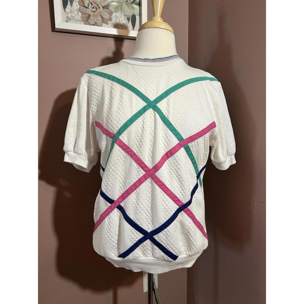 Cape Cod Short Sleeve Sweater Womens Small Ribbons Preppy 80s Vintage